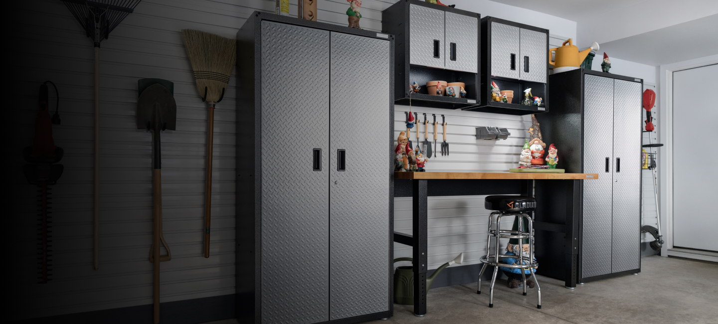 A system of Gladiator® cabinets in a garage