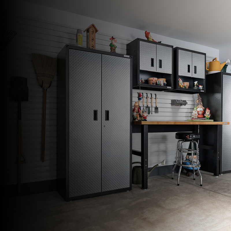A system of Gladiator® cabinets in a garage