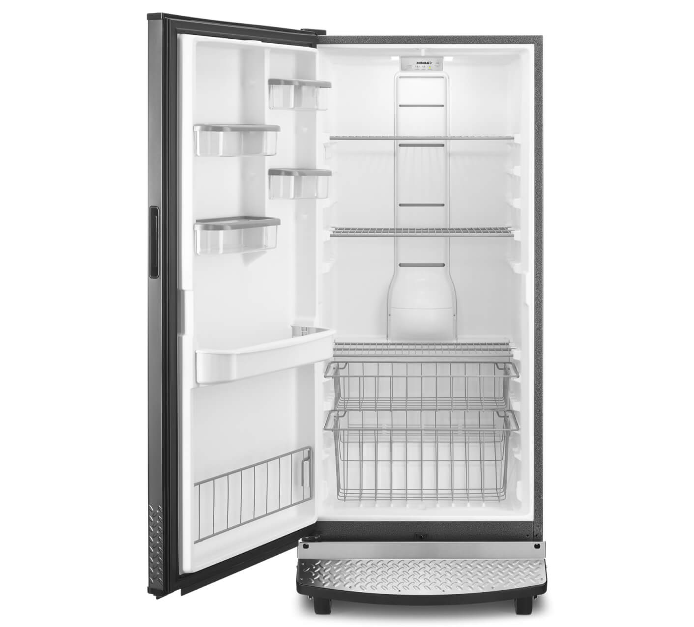 An empty Upright Freezer.