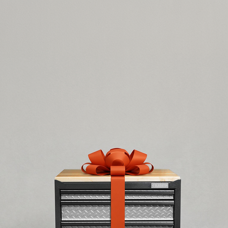 A Gladiator® GearDrawer with an orange bow