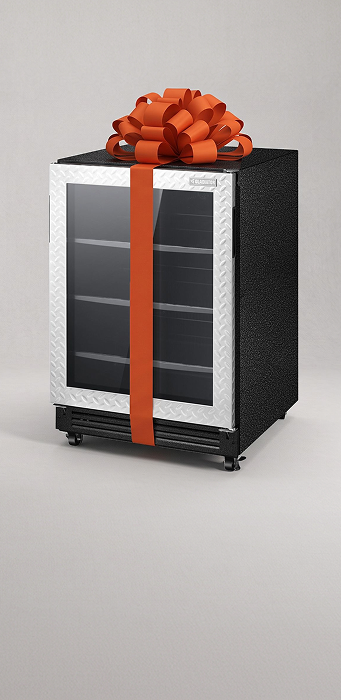 A Gladiator® beverage cooler with an orange bow