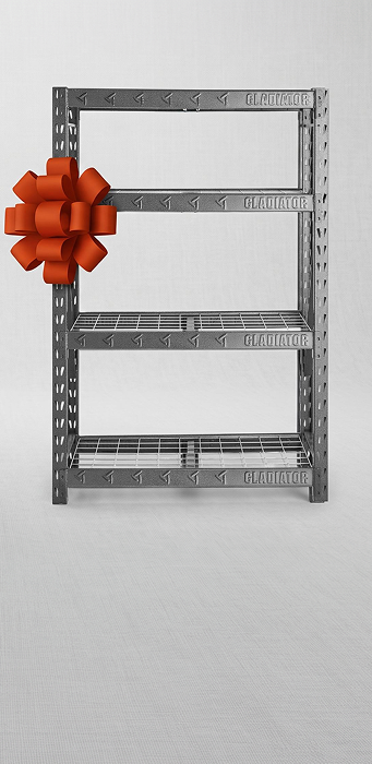 A Gladiator® Heavy-Duty Rack with an orange bow