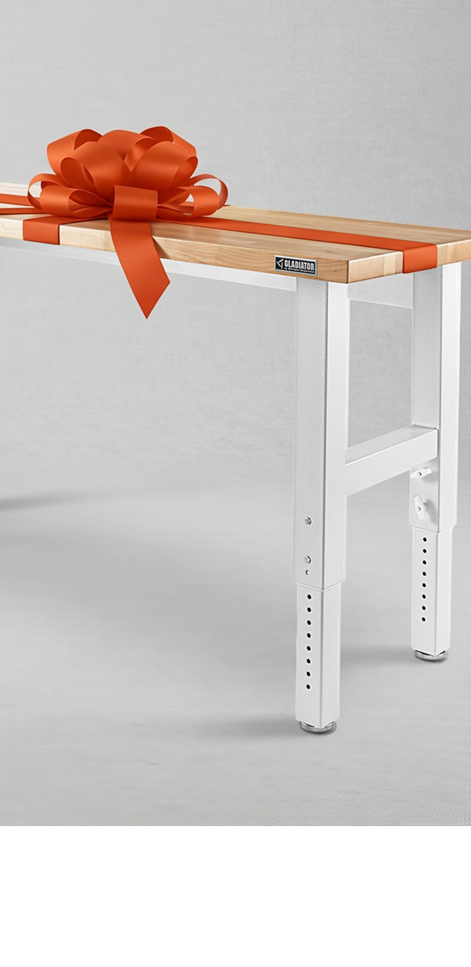 A Gladiator® Workbench with an orange bow