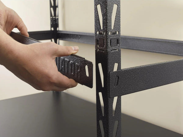 Person assembling GLADIATOR® EZ Connect Storage Rack.