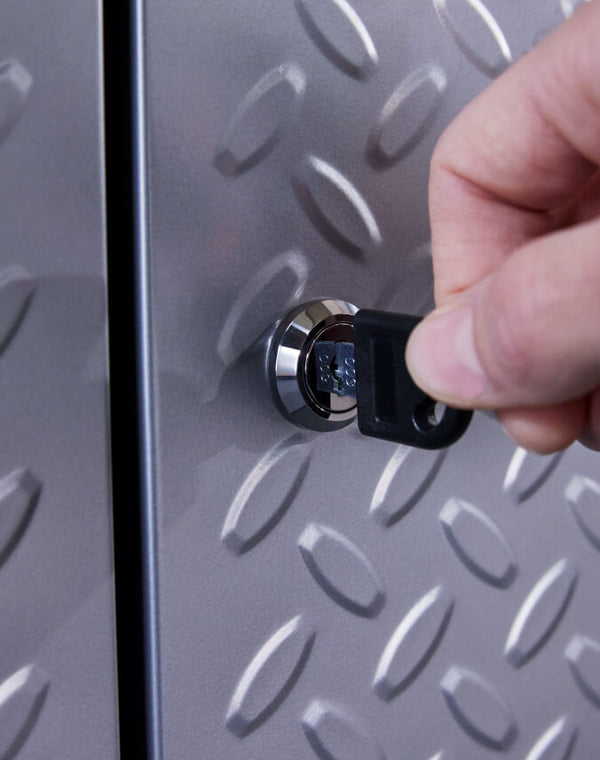 Cabinet with multi-point locking mechanism.