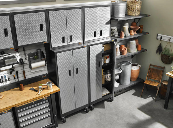 Gladiator Garage System with Large Gearbox cabinet open